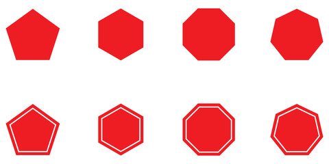 Poster - Pentagon, hexagon, octagon icon. vector geometry pentagonal, hexagonal, octagonal polygon. five, six, eight sided polygon line. Octagon shapes with fill colors, fields for logos or symbol.