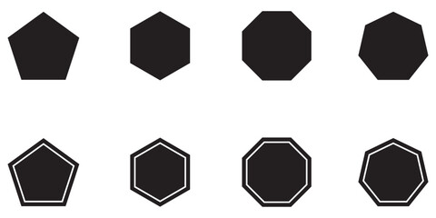 Poster - Pentagon, hexagon, octagon icon. vector geometry pentagonal, hexagonal, octagonal polygon. five, six, eight sided polygon line. Octagon shapes with fill colors, fields for logos or symbol.