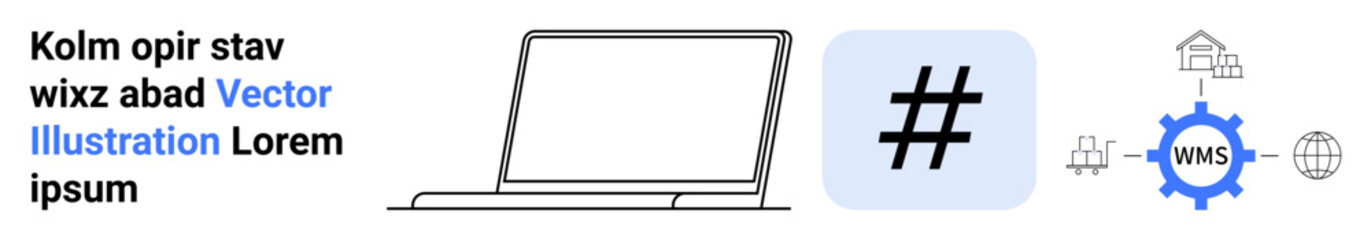 Poster - laptop image, metadata tag symbol, and wms gear connecting global shipping, logistics, and managemen
