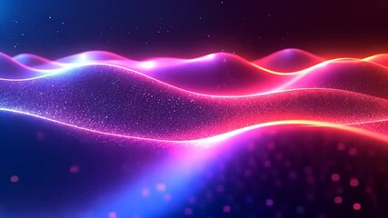 Wall Mural - Abstract Glowing Particle Wave Background with Dynamic Red and Blue Lights on Dark Backdrop
