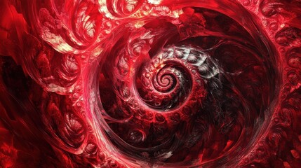 Poster - Red Fractal Spiral Background Image, Illustration - Infinite repeating spiral pattern, vortex of geometry. Recursive symmetrical patterns compressed and twisted into a central focal point. Abstract i