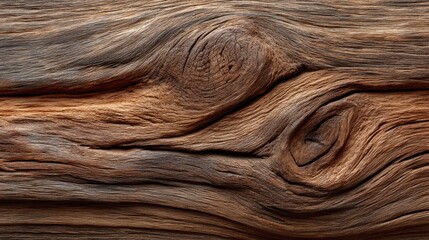 Poster - Rich brown wood texture displays intricate patterns and natural knots, providing a warm backdrop suitable for interior designs and artistic creations. The organic lines invite creativity and warmth
