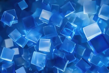 Poster - Floating blue geometric squares create an abstract digital design, showcasing layers and depth in a captivating visual experience