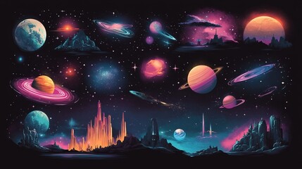 Wall Mural - Large set of different space scenes illustration illustration , no logos, no brands