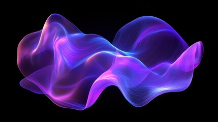 Poster - Abstract fluid holographic iridescent purple curved wave in dark background 3d render. Gradient design element for backgrounds, wallpapers, posters and covers.
