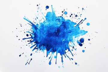 Poster - Creative expression with a vibrant watercolor stain of blue paint splatter on a clean canvas highlighting unique artistic flair and potential for abstract design