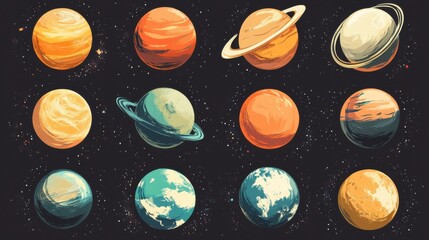 Wall Mural - Group of planets and space obejcts illustration illustration , no logos, no brands