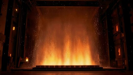Poster - Intense heat waves emanate from an industrial kiln firing fuel cell components, showcasing a critical manufacturing step in solid oxide fuel cell production