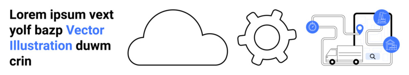 Poster - cloud with gear and data flow linking nodes and truck. ideal for cloud computing, automation, logist