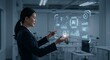 © Adam - The future is now: A visionary businesswoman interacting with a transparent digital interface showcasing the power and potential of artificial intelligence (AI) in a modern workspace.