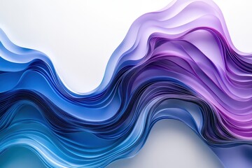 Poster - Dynamic interplay of abstract wavy lines in blue and purple hues creates a captivating visual flow that evokes a sense of movement and serenity in a minimalist design