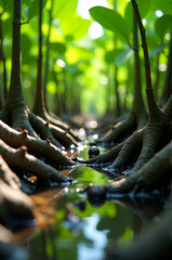 Poster - A serene landscape with trees surrounding a calm body of water