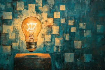 Poster - Creative light bulb design illuminates abstract background during an artistic installation in a contemporary setting showcasing innovation and inspiration