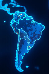 Poster - Map of South America with a blue glow effect, can be used for travel or adventure-themed projects