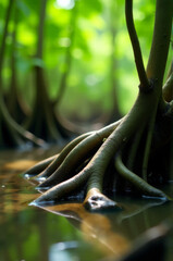 Poster - A group of tree roots emerging from the water, creating a unique and fascinating scene