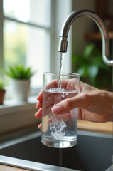Poster - A person pouring water into a glass, a common everyday activity