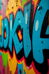 Poster - Close-up of a city wall featuring vibrant street art, great for urban or culture-themed designs