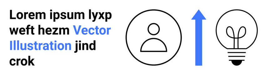 Aufkleber - profile icon next to upward arrow and light bulb suggesting personal growth, innovation, and ideas. 