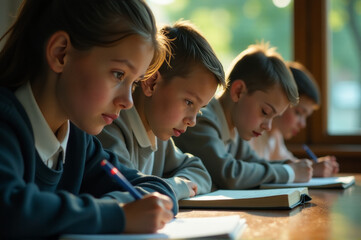 Poster - Group of kids working on homework or creative project