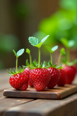 Aufkleber - A bowl of fresh strawberries sits on a clean cutting board, ready to be used in a variety of recipes