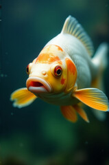 Poster - A fish swimming in a tank with decorative rocks and plants