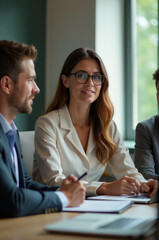Poster - A group of people sit around a wooden table, engaged in conversation and activity