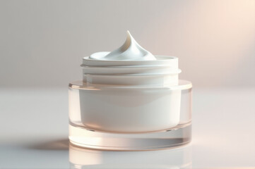 Poster - A jar of cream sitting on a table with a simple background
