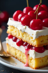 Poster - Close-up shot of a slice of cake on a plate, perfect for food and dessert photography