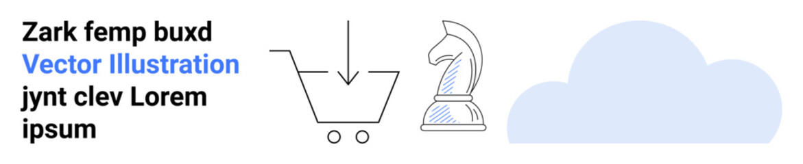 Poster - shopping cart with download arrow, strategic chess knight, and cloud element. ideal for strategy, pl