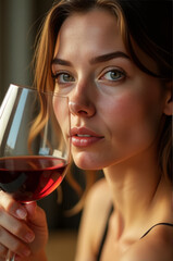 Poster - A woman holding a glass of red wine