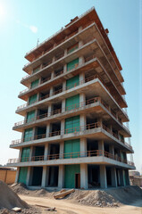 Aufkleber - A tall building with many windows on the rooftop