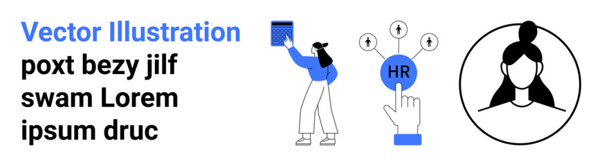 Poster - woman holding files, hr button with arrows indicating resources, and a profile icon. ideal for hr ma
