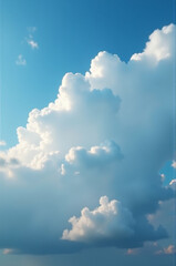 Aufkleber - A small plane flies through a bright and cloudy blue sky with scattered white clouds