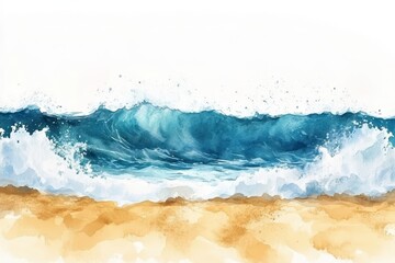 Wall Mural - vibrant ocean watercolor splash. hand-painted scene of summertime beach with golden sands and lively
