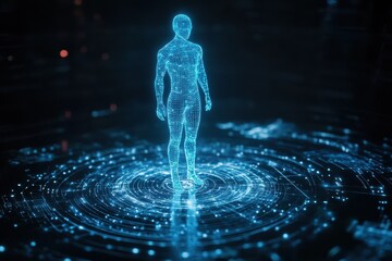 Fototapete - Human hologram representing social networks in a digital environment with glowing connections and interfaces