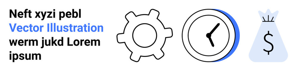 Poster - gear, clock, and money bag icons symbolize productivity, time management, and financial growth. idea