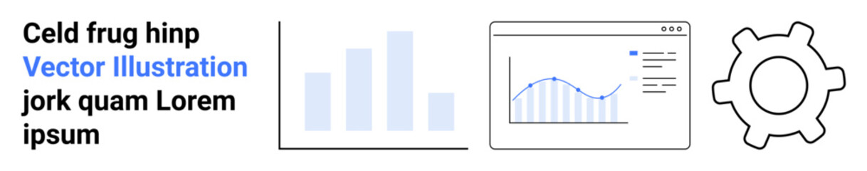 Poster - bar chart, line graph on browser window, gear icon. ideal for data management, analytics, technology