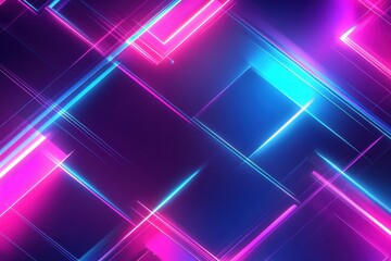 Poster - Vibrant neon gaming geometric abstract design with glowing lines showcasing dynamic patterns and bright colors
