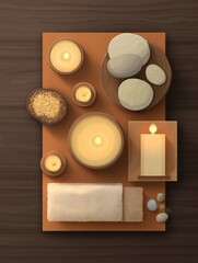 Poster - Relaxing Spa Layout With Warm Towels Candles and Soothing Elements for a Peaceful Experience