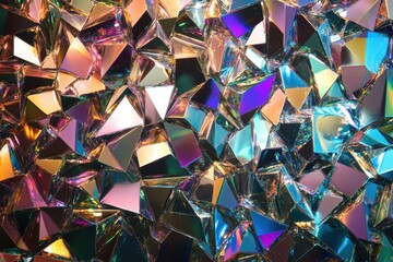 Poster - Iridescent holographic rainbow foil texture creates captivating visual patterns in a dazzling mosaic display of colors and shapes