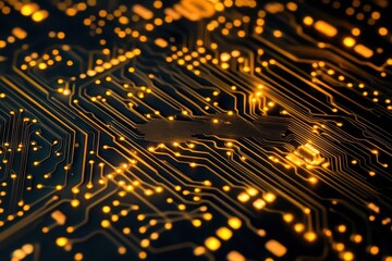 Poster - Intricate electronic circuit board background featuring glowing components and detailed circuitry patterns