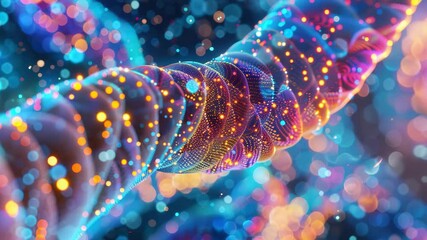 Fototapete - Vibrant abstract representation of a twisted cable with luminous particles and colorful light effects in 4K resolution showcasing intricate details