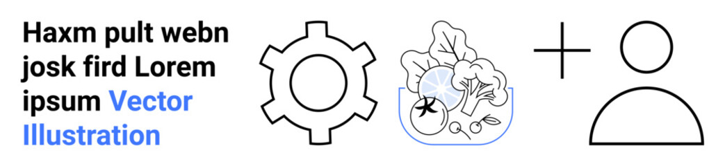 Poster - gear for productivity, salad bowl for healthy living, user icon with plus sign for connection. ideal