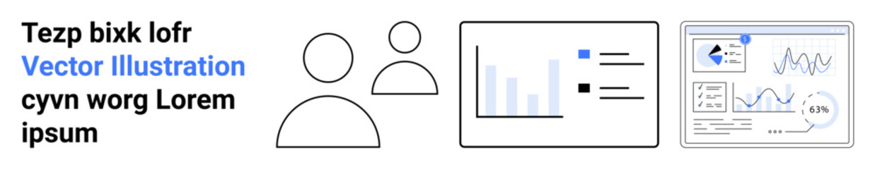 Poster - stylized team icons alongside digital charts and analytics visuals, representing collaboration, data