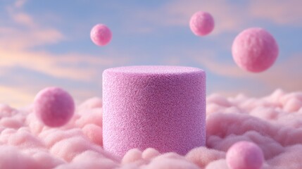 Wall Mural - Pink fluffy cylinder and spheres