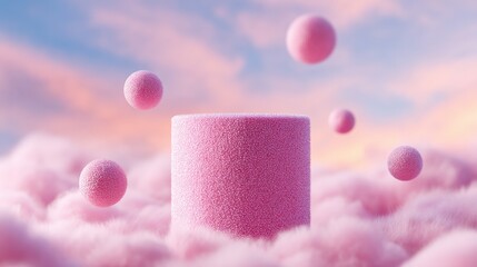 Wall Mural - Pink platform and floating spheres