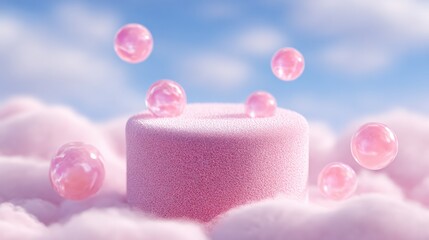 Wall Mural - Pink platform with floating spheres