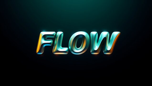 Iridescent Metallic Flow Text Effect on Dark Background Modern Typography Design with Reflective Surface and Vibrant Color Gradient for Creative Projects