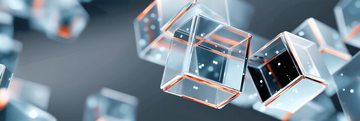 Fototapete - A series of cubes are shown in a blurry image, with some of them being clear and others being colored. The cubes are arranged in a way that creates a sense of depth and movement