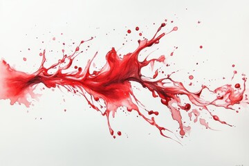 Poster - Captivating burst of red watercolor creating dynamic motion across a white canvas with distinctive splashes and fluid designs driven by creativity and artistic expression